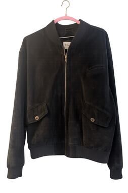 B&A Le Collezioni Mens Large Black Leather Bomber Jacket Full Zip Vintage